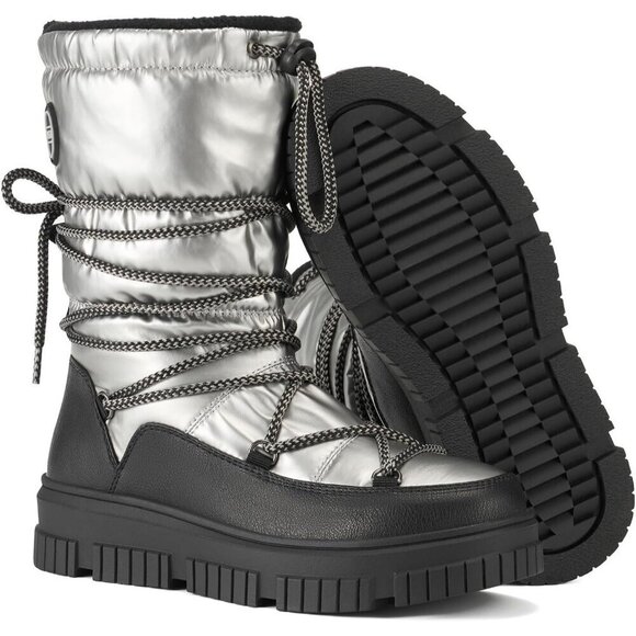 Shoes - Women Grey Waterproof Fleece Lined Rain Boots for Winter Cold Weather